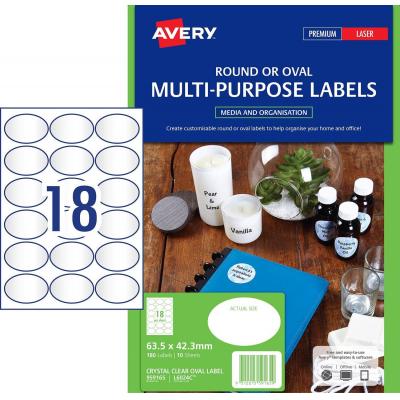 Avery 959165 Crystal Clear Oval Multi-purpose Labels(63.5x42.3mm) 
