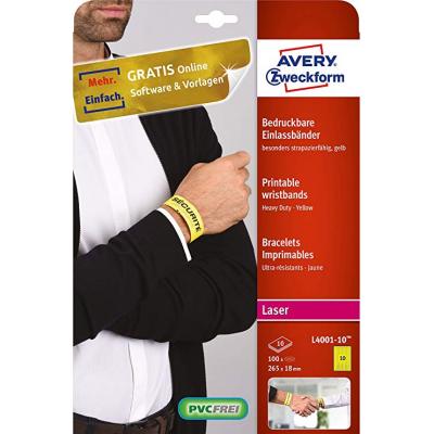 Avery L4001-10 Printable wristbands可打印手帶-Yellow
