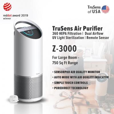 TruSens Z-3000 Air Purifier UV 紫外線杀菌空氣淨化機 (750sq.ft)具備高效顆粒空氣過濾（HEPA）結合紫外線C技術（UV-C）