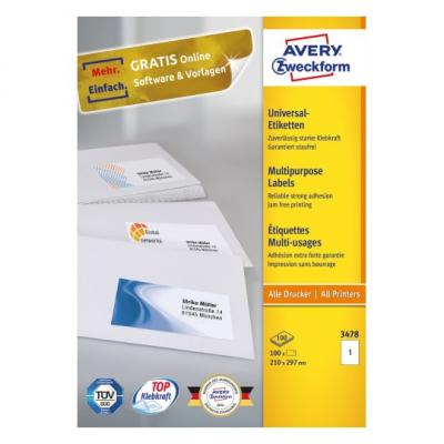 Avery Zweckform A4 (噴墨+鐳射+影印)電腦標籤貼紙(100張/包)