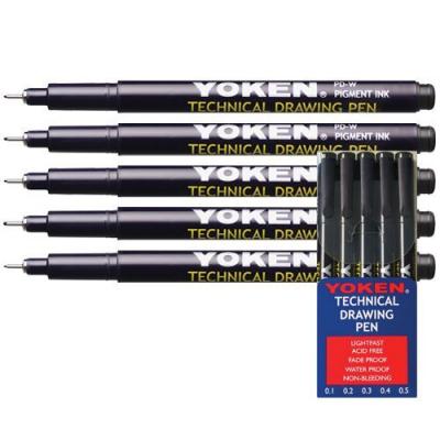 日本制Yoken PD-W/5W 專業繪圖針筆(5支裝 0.1-0.5mm)