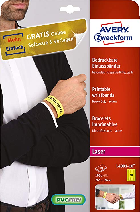 暫缺貨*Avery L4001-10 Printable wristbands可打印手帶-Yellow_A4電腦貼紙_G-報事貼及標籤貼紙 ...