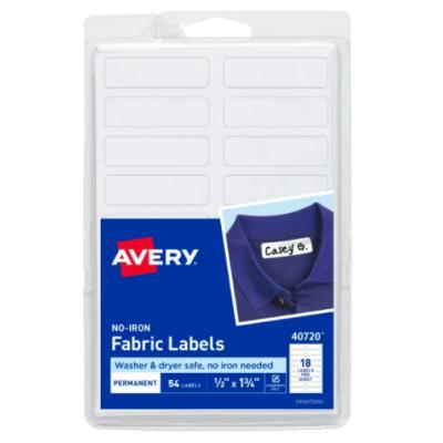Avery 40720 No-Iron Fabric Labels, Washer & Dryer Safe, Handwrite Only(1/2" x 1-3/4")-54 Labels