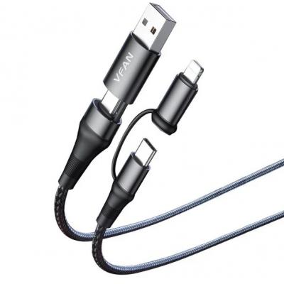 VFan X19 4 in1 PD60W USB+Type-C/Lightning+Type-C Cable(1.2M)