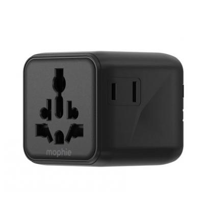 Mophie (迷你)旅行多國萬用插頭(USB-C+USB-A)-黑色/白色