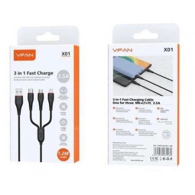 VFan X01 3 in1 3.5A USBtoType-C+Lightning+Mirco Cable(1.2M)