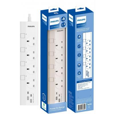 Philips CHP4747WB  4位獨立開關+USB(2A+2C) 拖板(3米線長)