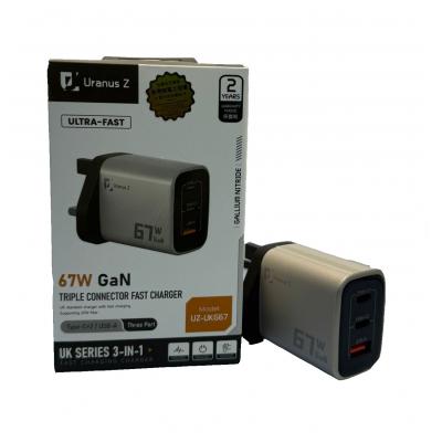 Uranus Z UKG-67 67W  (2 x Type C+USB-A) 快充充電頭(符合香港機電工程署的認證要求)