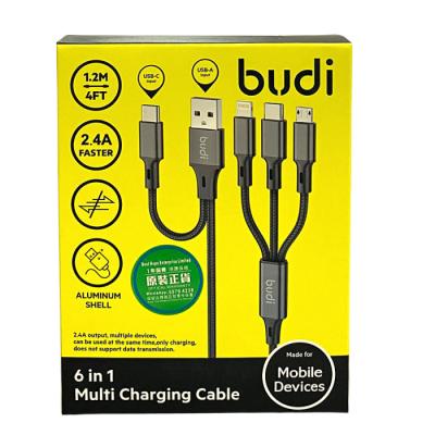 Budi DC203T512B  6in1 3A Multi Charging Cable USB/Type-C(1.2
