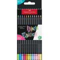 Faber-Castell 116410 黑桿木顏色筆-12色(螢光+粉彩系列)